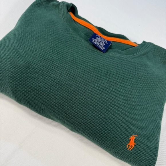 Polo Ralph Lauren thermal warm Mens 2XL Green Waffle Knit Long Sleeve Top - Picture 11 of 11